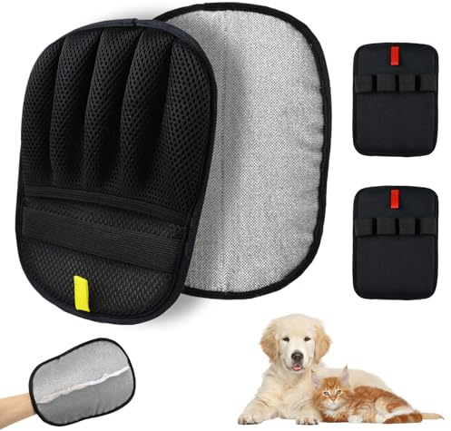 PIWOSGOL Tierhaarentferner Handschuh, 3 Stück Fell Magnet Handschuh, Haarentfernungshandschuh für Katzen & Hunde, Wiederverwendbar Elektrostatischer Hundehaare, Fellmagnet, Für Kleidung, Sofas