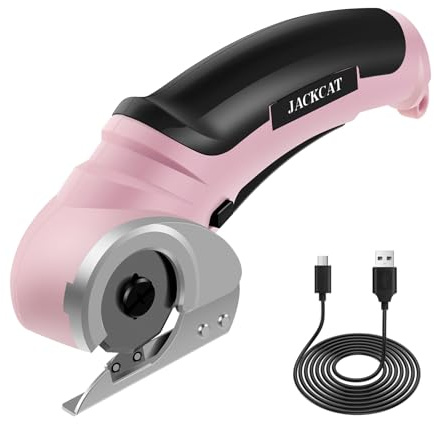 Elektrische Schere mit Sicherheitsschloss 4,2V Akku-Universalschere Wiederaufladbar Kartonschneider zum Schneiden Stoff Pappe Leder Teppich Kunststoffmatten Filz (Rosa)