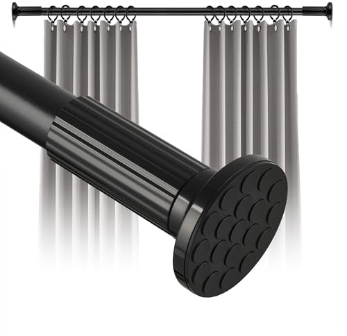 Tension Curtain Rod No Drilling 51–168In (14Ft), Outdoor Curtain Rods for Patio Windows, Extra Long Adjustable Curtain Rod,Shower Curtain Rod for Bathroom,Heavy Duty Tension Rod Renter Friendly, Black
