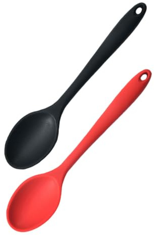 Toyvian 2 pièces Cuillères Silicone Résistantes Haute Température pour Cuisine Lot de Cuillères Multifonctions pour Salade et Cuisson Design Simple pour Suspension Compatibles avec Toutes