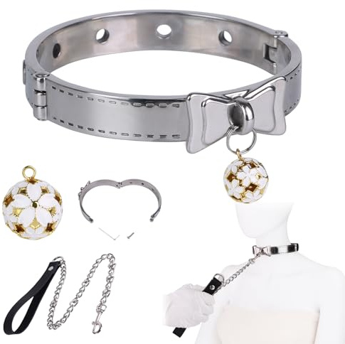 Soarvlorfy Edelstahl Halsband Halsreif Halsfessel O-Ring mit Glocke und Metallkette Erotik Sex Halsbänder SM Chocker Slave Bondage Fetisch Rollenspiele SM Sexspielzeug für Männer Frauen,Silber,Männer