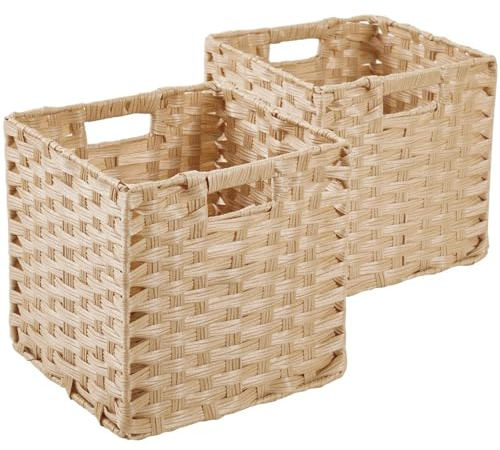 SOCOHOME Caja de almacenamiento en forma de cubo, 25 x 25 x 25 cm, cesta de almacenamiento de ratán sintético para juguetes, ropa, estantes, guarderías, armarios, impermeable, no moho, beige claro