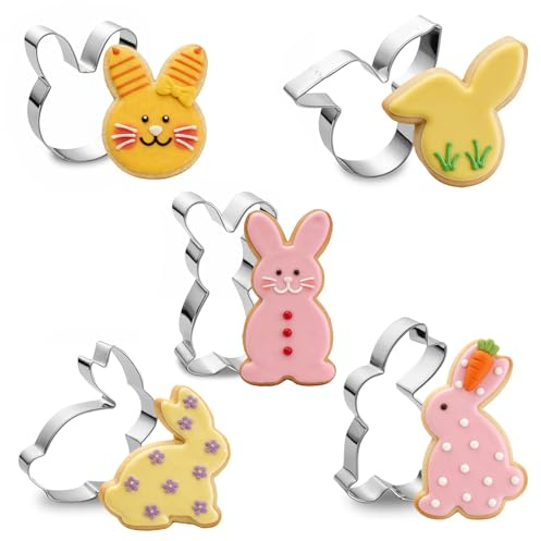 Emporte Piece Pâques Lapin Acier Inoxydable, 5 Pièces 7.6cm pour Les Biscuits, Les Pâtisseries, Les Fruits et La Pâte