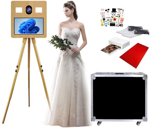 Professional Tripod DSLR Photo Booth Machine mit 15,6'' Touchscreen mit Drucker, Magic-Spiegel-Fotokabine mit Selbstporträt mit Holznachbildung und Foto Box, für Hochzeiten und Feiern (with Printer)