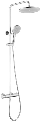 Friota Thermostatic Shower Mixer, 25cm Round Rain Shower Head & Hand Shower | Surface Mounted Adjustable Height Shower Rail Mixer, 38°C Anti Scald Shower Mixer Bar, Easy Install Soft Aerated Stream