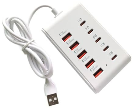 Ldbuejiaja Alimentatore di rete USB a 10 porte, adattatore multi porta, stazione di ricarica desktop, distributore di corrente di tipo C