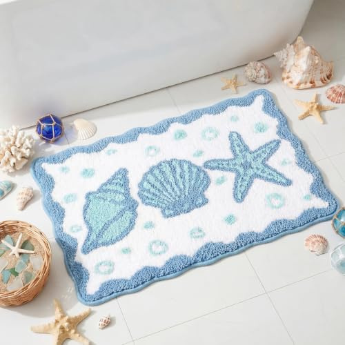 Dermalyx Alfombrilla de baño Costera de Playa, Alfombra de baño Suave y mullida, Absorbente, Antideslizante y Lavable, tapete de Microfibra para baño, Dormitorio y Sala de Estar 40x60 cm