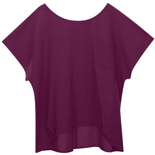 RUMAOZIA T-shirt uni pour femme - En coton et lin - Manches courtes - Col rond - T-shirt de course ample - T-shirt de sport à manches courtes - T-shirt fonctionnel pour l'extérieur - T-shirt de