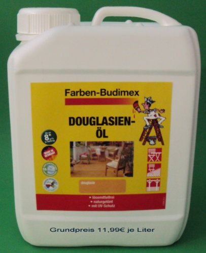 2,5 Liter Farben-Budimex Douglasienöl mit UV-Schutz, Farbton Douglasie/Hergestellt speziell für Holzindustrie