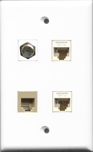 RiteAV - Cavo coassiale TV-tipo F e 1 porta telefono RJ11 RJ12 beige 2 porte Cat6 Ethernet bianco