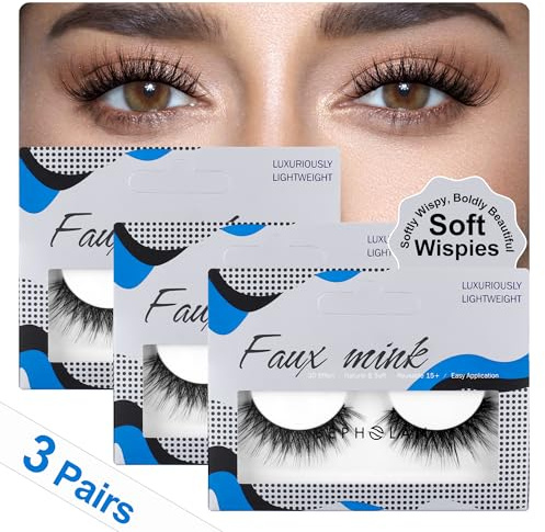 Lashes Natural Look False Eyelashes - Bepholan Fake Eyelashes 3D Super Fluffy False Lashes Clear Band Wispy Lashes 3-Pack Faux Mink Lashes(XMZ24)