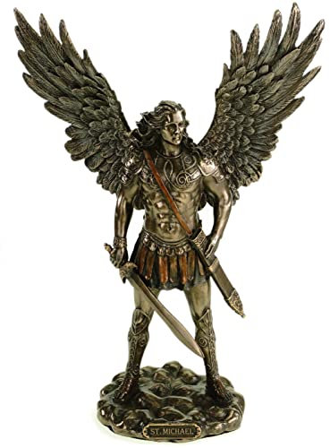 Scultura dell'Arcangelo Michele bronzato | 28 cm statua di angelo colorata a mano | figura in poliresina con spada | angelo custode decorazione per la casa | regalo spirituale