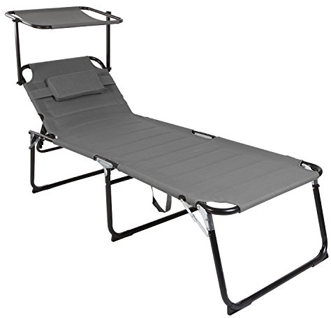 FineHome Klappbare XXL Gartenliege Sonnenliege Relaxliege Liege Aluminium mit Kissen gepolstert anthrazit L200xB70xH45/95cm Belastbar bis 150kg