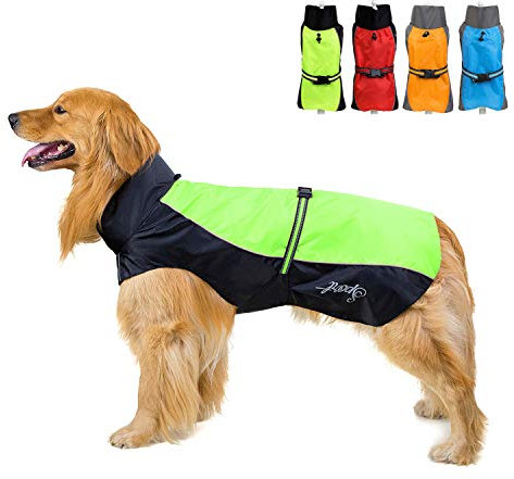 Zunea Wasserdichter Regenmantel für Mittelgroße und Große Hunde Reflektierend Regenjacke Leicht Winddicht Netzfutter Regenschutz Kleidung für Outdoor Wandern, Bekleidung für nasse Tage Grün 7XL