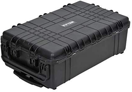 MEIJIA Portable Rolling Waterproof Protective Hard Case,Compact Camera Case with Wheels and Retractable Pull Handle,Customizable Fit Foam, Black,31.65inch x 19.37inch x 11.02inch