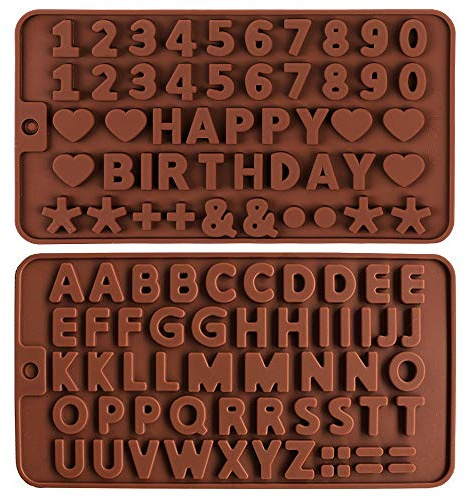 2 Stück Silikon-Schokoladenform Buchstaben und Zahlen - Silikon Alphabet Form mit Schokoladenbuchstaben und Zahlenformen Fondantform zum Backen und Eiswürfelschalen