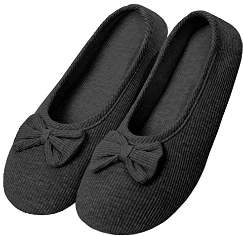 Solshine Damen Baumwolle Geschlossene Hausschuhe Ballerina Slippers T002 Schwarz 37-38EU