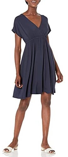 Amazon Essentials Women's Casual Surplice Dress for Beach and Wedding Guest Wear (Available in Plus Size), Navy, M