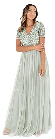 Maya Deluxe Maya Berry Embellished Halter Neck Maxi Dress Robe de Demoiselle d'honneur, Green Lilly, 46
