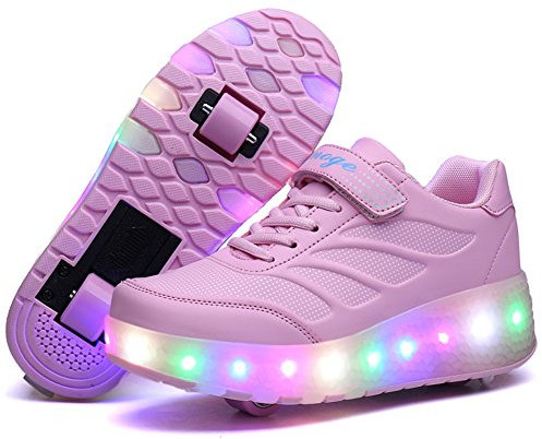 Aizeroth USB Aufladen 7 Farbwechsel LED Blinkend Schuhe Mit Doppelt Rollen Automatisch Räder Rochen Skateboardschuhe Outdoor Fitnessschuhe Gymnastik Sneakers für Jungen Mädchen Geburtstag Geschenk