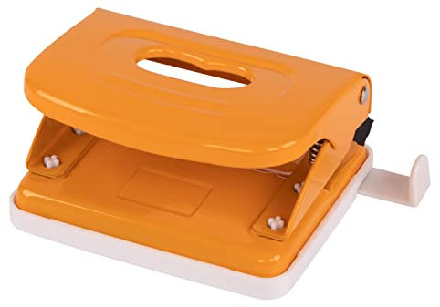 Idena 11542 - Locher aus Metall, Anschlagschiene mit Formatanzeige, orange, für 20 Blatt, 1 Stück