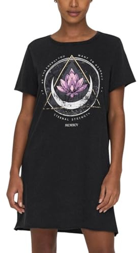 ONLY Abito in Maglia Stampata da Donna Manica Corta Abito Estivo Smanicato Lungo Abito in Cotone, Colore:Nero-2, Taglia:L