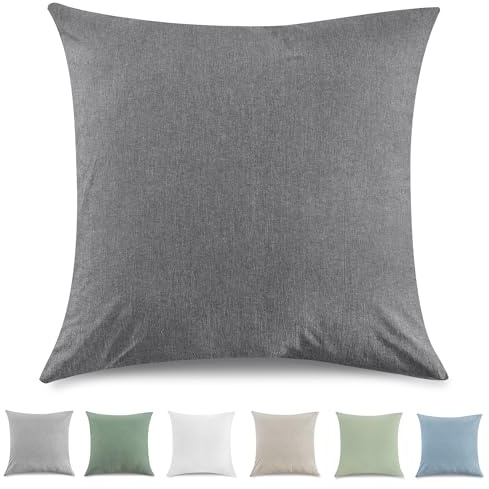 TOCOMOA Kissenbezug 50x50 cm 2er Set, Gewaschene Baumwolle Kissenbezüge | Oeko-TEX Zertifiziert, hautfreundlich weicher und Atmungsaktiv, 100% Baumwolle, Dunkelgrau, mit Reißverschluss,Heimdekoration