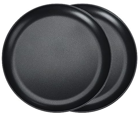 Herogo Set di 2 teglie per pizza, Ø 30 cm, rotonde in acciaio inox con rivestimento antiaderente, nero teglia da forno per cuocere, sano e durevole, calore uniforme e facile da pulire