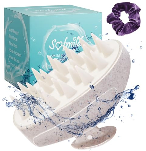 Scalp Massager, Wheat Straw Soft Silicone Shampoo Scrub Brush, Beige