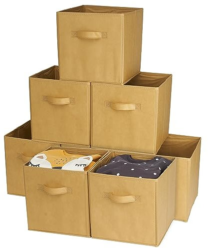 MATANA - 8 Cajas de Almacenamiento Plegables, Unidad de Almacenaje de Lona para Ropa de Bebé, Organizadores de Hogar y Armario - Caqui, 27cm x 27cm x 28cm