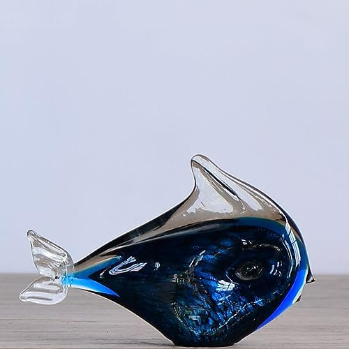 DECRZPB Farbige Glasurkunst Blauer Fisch Glasfigur handgefertigt Briefbeschwerer aus geblasenem Glas Geschenk für Geburtstag Heimdekoration Tischdekoration
