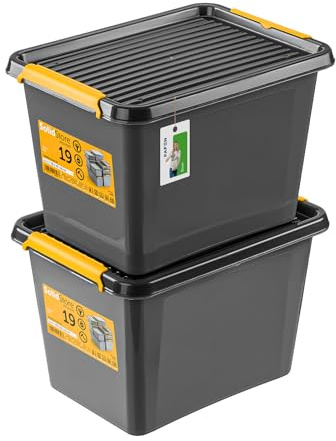 PAFEN 2x Robuster Aufbewahrungsbox 19L mit Deckel - 39 x 29 x 26 cm - Behälter für besondere Aufgaben Aufbewahrungsbehälter Boxen Aufbewahrung Stapelboxen mit Verschlussclips Kunststoffbehälter