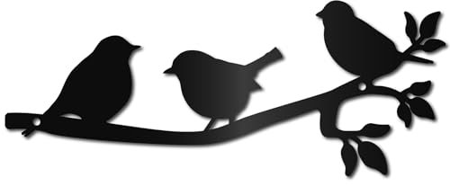 CREATCABIN Décoration Murale Métal avec Oiseaux sur Branche-Sculpture D'Oiseau à Suspendre-Décoration Murale Rustique Noire-Oiseaux sur Branche-Ornement pour Balcon,Jardin,Intérieur Extérieur,30x12cm