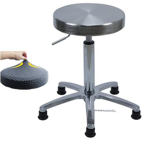 Robuster Rollhocker Aus Edelstahl Mit Kostenlosem Sitzkissen, Drehhocker, Hebestuhl Für Bar, Labor, Büro, Friseur, Küche Und Geschäft (B)