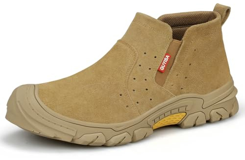 GLANOUDUN Work Boots for Men - Slip on Welding Steel Toe Boots - Indestructible Safety Boot for Welder - Comfortable Anti Smashing Protective Boot for Construction Workers Brown
