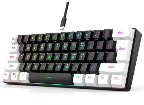 Mini RGB-tangentbord, 61 Tangenter Ergonomisk Mekanisk Känsla Kabelanslutet Speltangentbord, med Typ C-gränssnitt, LED-bakgrundsbelysning, för Kontorsspel (BLACK)
