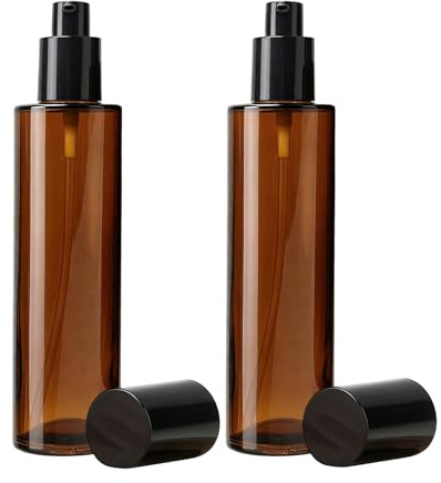2PCS 120ml/4oz Empty Refillable Amber Glass Lotion Pump Bottle Cosmetic Dispensers Makeup Packing Storage Container with Black Cap for Essential Oil Foundation Cream Lotion
