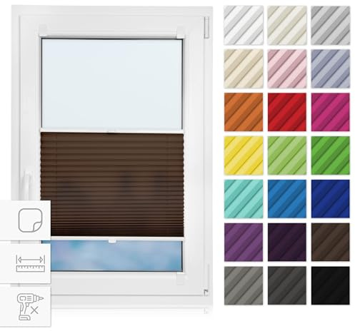 Estika Plissee zum Kleben 50 cm x 200 cm - Schokolade - Plissee ohne Bohren, selbstklebendes Rollo für Fenster, Jalousie für innen, Fensterplissee