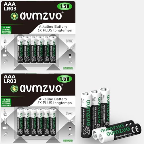 avmzvo Batterie AAA, 12 pezzi, LR03 1,5 V, potenza durevole, potente, alcalina, può essere utilizzata per giocattoli, sveglia e altri dispositivi elettronici