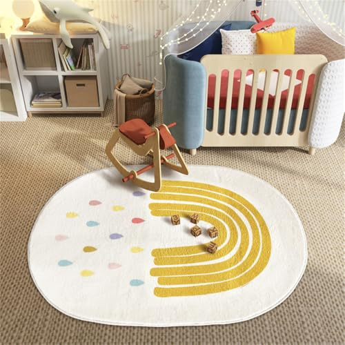 Alfombras Salón Alfombra Habitación Lavables para Dormitorio Antideslizante de Cama Infantil Peluche Fácil Cuidar, Interior Grande Alfombra de Juegos Lavable Arcoíris Motivo (Crema 3, 80x120cm)