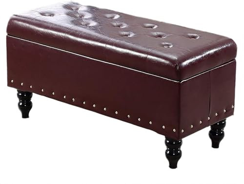 Leder-Aufbewahrungsbank für Schlafzimmer, Eingangsbereich, Schuhbank mit gepolstertem Sitz, lange Ottoman-Bank für Wohnzimmer, Braun, 90 x 42 x 46 cm
