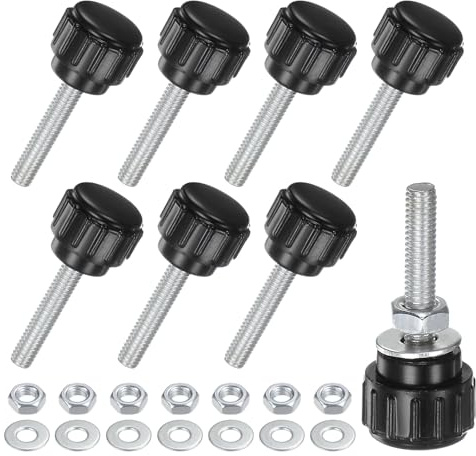 M METERXITY 8-Set Knurled Clamping Knobs, M4x20mm Male Thread Knurled Thumbscrew W Nuts & Washers Carbon Steel Screw on Knobs Grips for Machinery/Electronic/Furniture [Black]