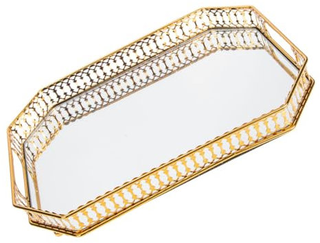KITANDOVE Spiegeltablett Für Badezimmer Schmuck-und Kosmetik-aufbewahrungstablett Metall-dekoratives Tablett Multifunktionales Ablage-tablett Kompakt-design Für Kleine Bereiche