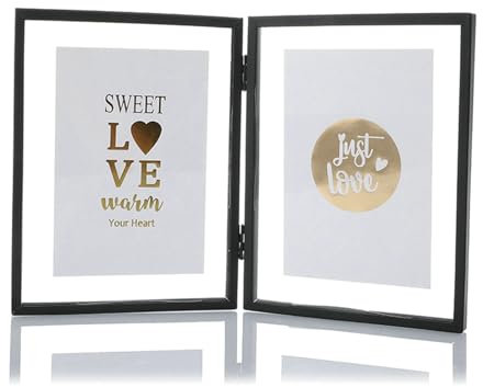 Ayoiow Fotorahmen 20x15 cm Schwarz Glas Bilderrahmen Doppelte Öffnung Faltung für Fotos Fotorahmen Tisch