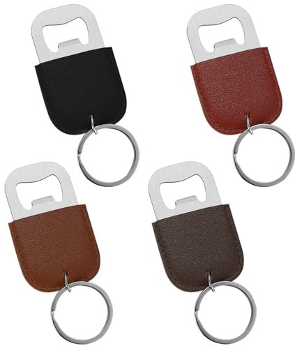 4 Pcs Décapsuleurs Porte Clés, Ouvre-Bouteille en Acier Inox, Ouvre-bouteille de Bière Porte-clés, Decapsuleurs Personnalisé avec Cuir pour Maison Cuisine Restaurant Fête, Cadeaux pour Hommes Femme