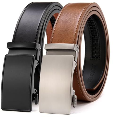 CHAOREN Cinturones Hombre, Cinturón Hombre Cuero 2 Piezas con Hebilla Automática de Trinquete, Ancho 3.5CM-Tamaño Ajustable