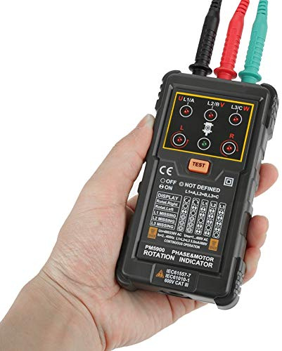 PM5900 Motor Rotation Tester, 3-Phase Motor Rotation Indicator - Portable Handheld Device for Electricians, Industrial Motor Installation & Maintenance