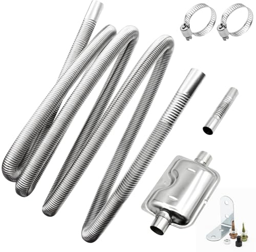 VEGCOO Abgasrohr Standheizung, 200cm Automotive Edelstahl Abgasschlauch, Mit Zwei Edelstahlschellen Und Schalldämpfer, Adapter Abgasrohr Standheizung, Passend Für Dieselheizung