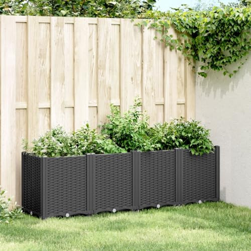 Festnight Hochbeet PP 160x160x53 cm Eck Hochbeete für Garten Balkon Terrasse Gemüsebeet Kräuterbeet Hochbeet Pflanzkübel Blumenkasten Pflanzkasten Schwarz