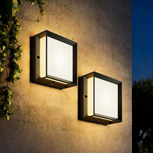 Klighten 2 Stück Wandleuchte Aussen,Außenlampe & Außenwandleuchte mit 2x E27 Fassung,Max 60W,IP65 Wasserdicht,Außenleuchte aus PC + Aluminium,ohne Leuchtmittel,Anthrazit